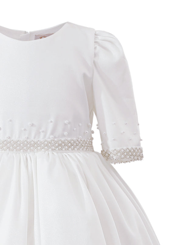 kids atelier tulleen White Vasonette Pearl-Embellished Dress