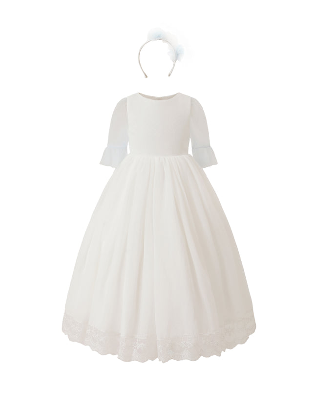 tulleen White Montessa Formal Dress with Lace Trim