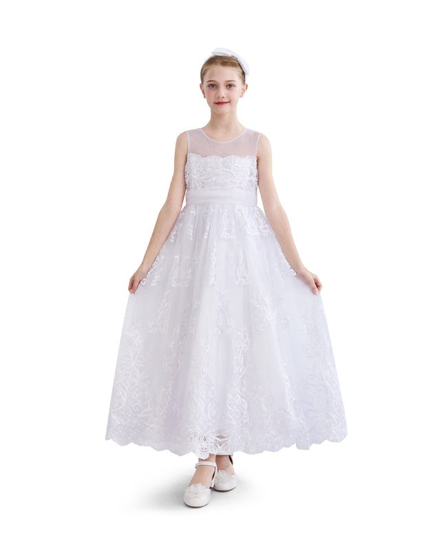 tulleen White Auresta Lace Sleeveless Dress