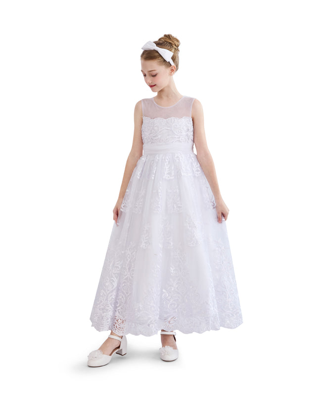 tulleen White Auresta Lace Sleeveless Dress