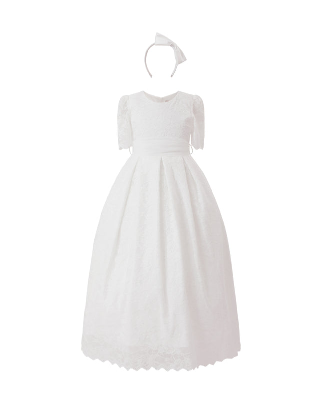 tulleen White Belciana Short Sleeve Lace Dress