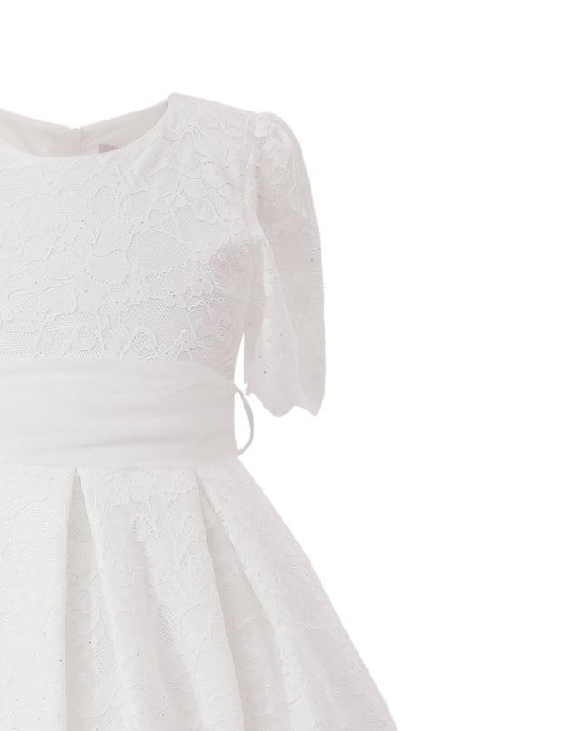 tulleen White Belciana Short Sleeve Lace Dress