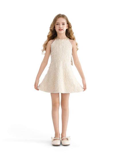 kids atelier tulleen Cream Rosette Ribbon-Back Dress