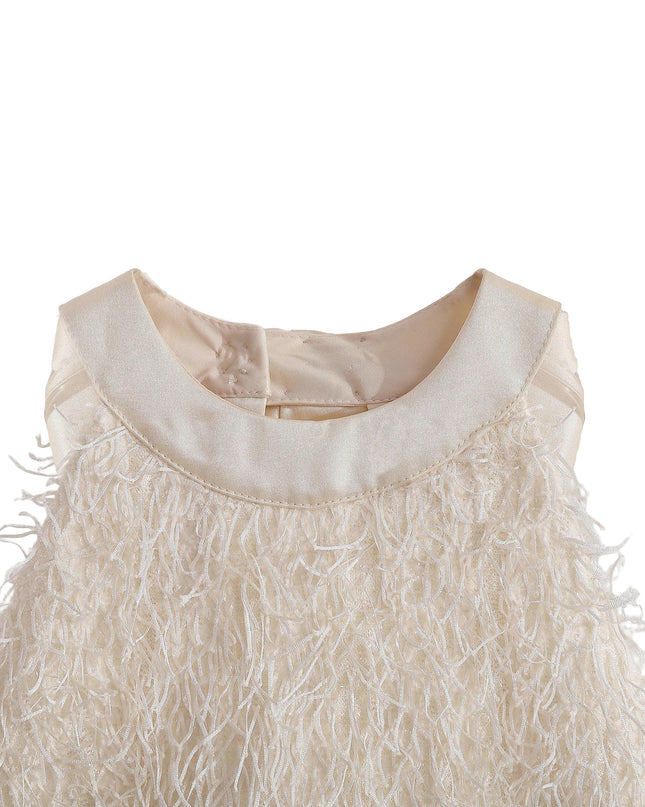 kids atelier tulleen Cream Rosette Ribbon-Back Dress