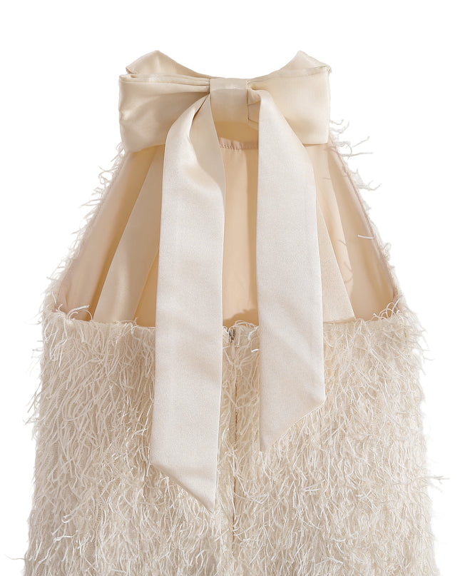 kids atelier tulleen Cream Rosette Ribbon-Back Dress