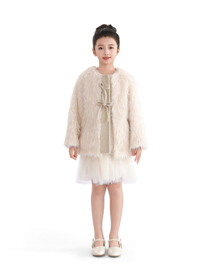 Cream Faux Fur & Wool Bow Coat