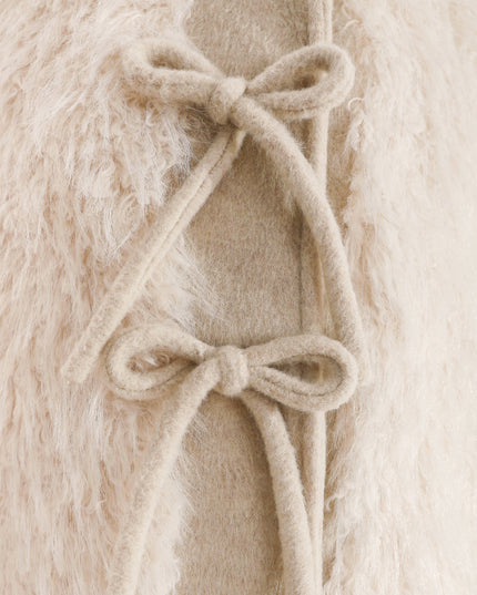Cream Faux Fur & Wool Bow Coat