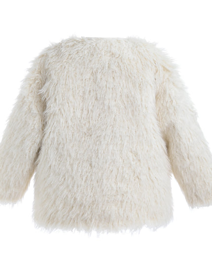 kids atelier tulleen Cream Faux Fur & Wool Bow Coat
