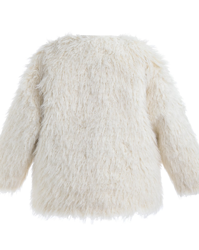 kids atelier tulleen Cream Faux Fur & Wool Bow Coat