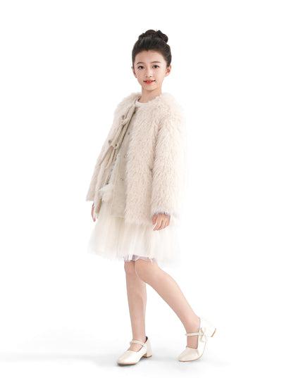 Cream Faux Fur & Wool Bow Coat