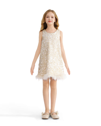 kids atelier tulleen Ivory Sequin Feather Dress