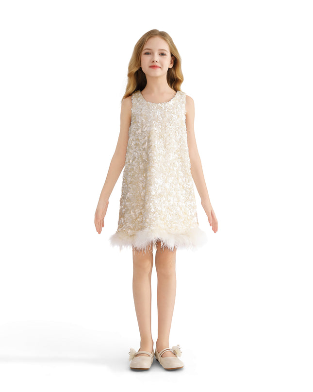 kids atelier tulleen Ivory Sequin Feather Dress
