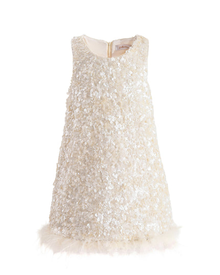kids atelier tulleen Ivory Sequin Feather Dress