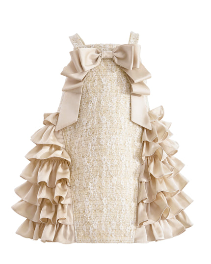 kids atelier tulleen Cream Ruffle Cascade Bow Dress