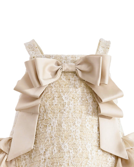 kids atelier tulleen Cream Ruffle Cascade Bow Dress