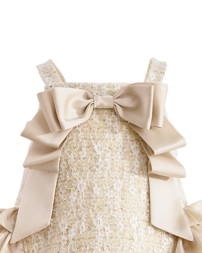 kids atelier tulleen Cream Ruffle Cascade Bow Dress