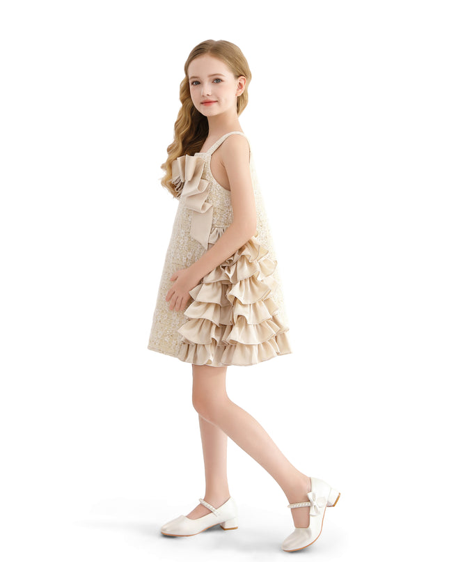 kids atelier tulleen Cream Ruffle Cascade Bow Dress