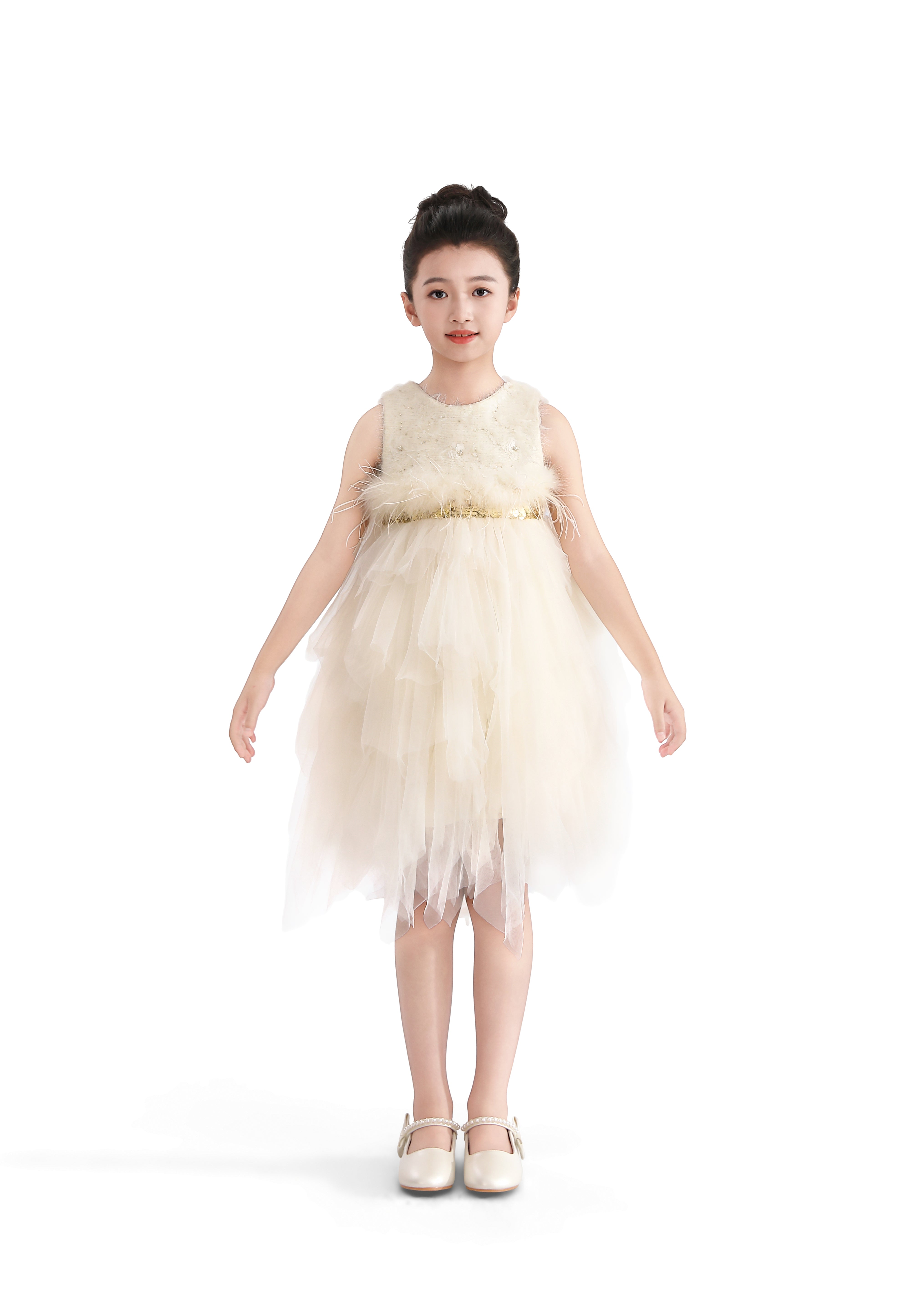 Ivory Feathered Tulle Party Dress 9Y/10Y / Ivory Ivory Feathered Tulle Party Dress 9Y/10Y / Ivory