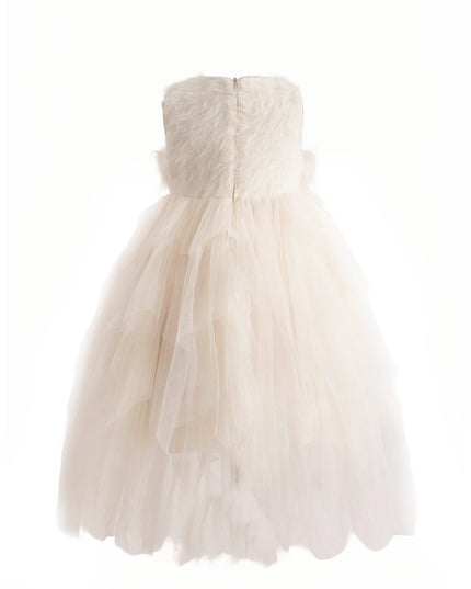 kids atelier tulleen White Feathered Tulle Party Dress