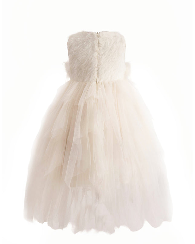 kids atelier tulleen White Feathered Tulle Party Dress