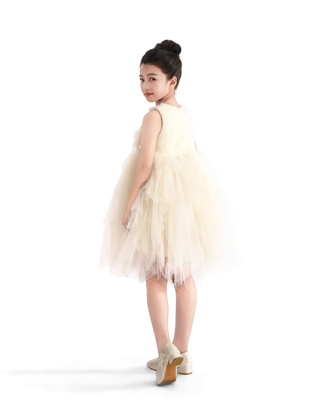 kids atelier tulleen White Feathered Tulle Party Dress