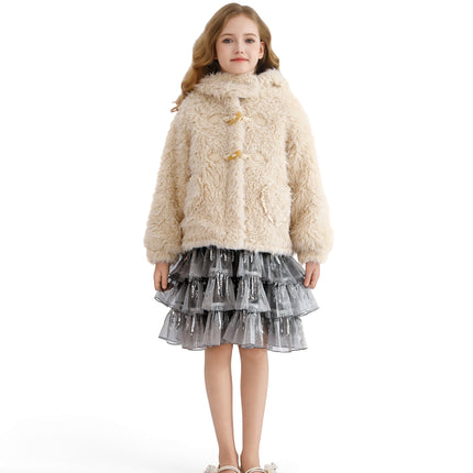 kids atelier tulleen Cream Bunny-Eared Fuzzy Jacket