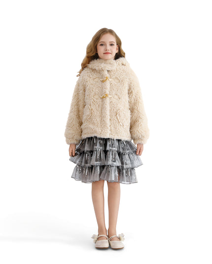 kids atelier tulleen Cream Bunny-Eared Fuzzy Jacket