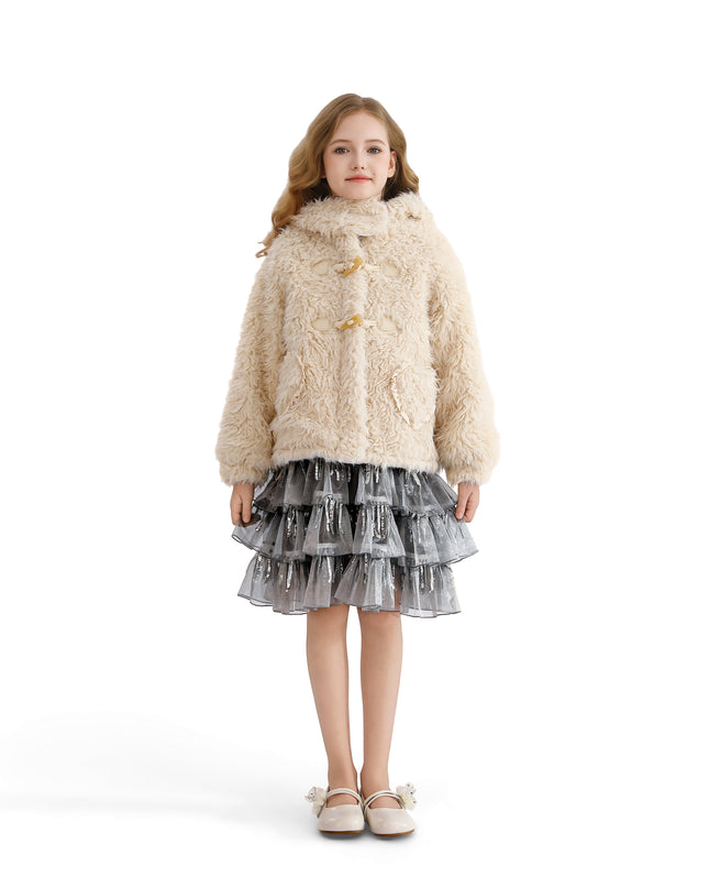 kids atelier tulleen Cream Bunny-Eared Fuzzy Jacket