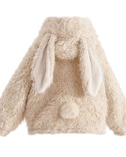 kids atelier tulleen Cream Bunny-Eared Fuzzy Jacket