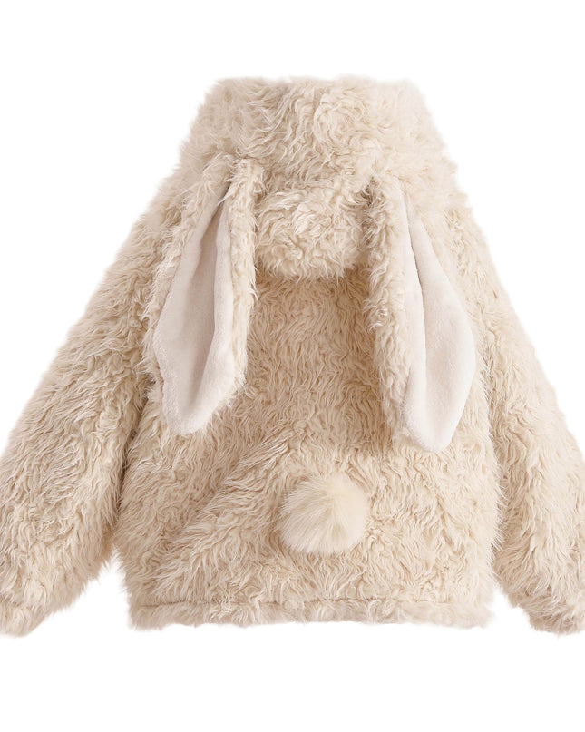 kids atelier tulleen Cream Bunny-Eared Fuzzy Jacket