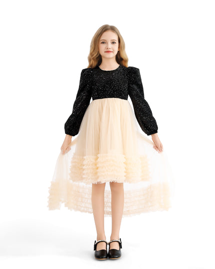 kids atelier tulleen Black Glitter Bow-Back Tulle Gown