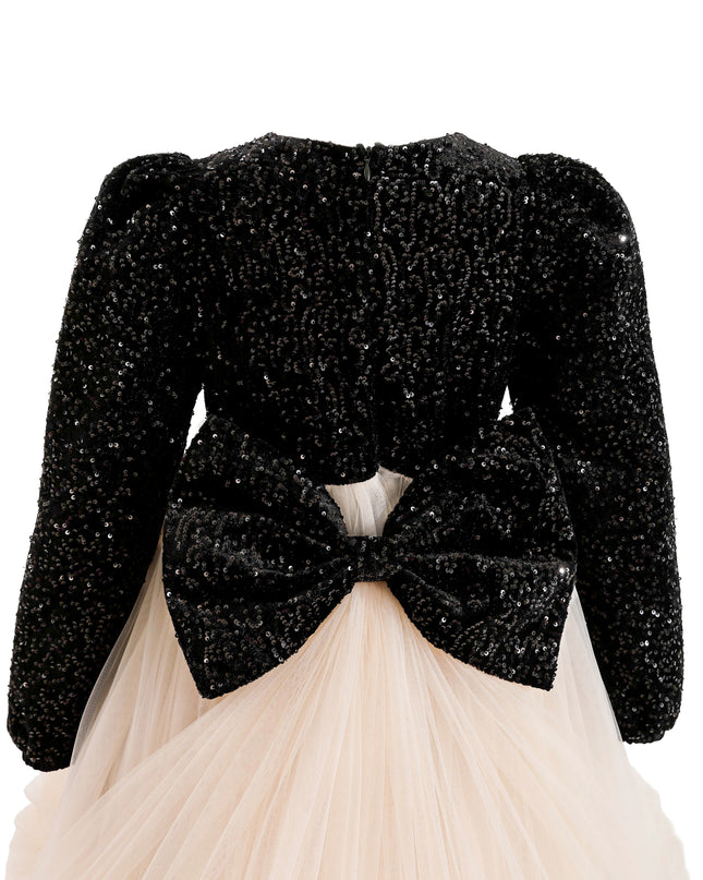 kids atelier tulleen Black Glitter Bow-Back Tulle Gown