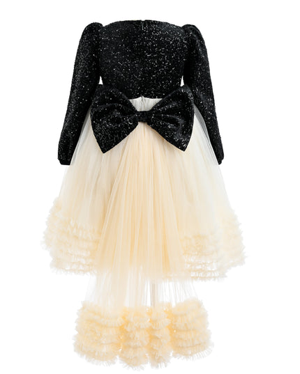 kids atelier tulleen Black Glitter Bow-Back Tulle Gown