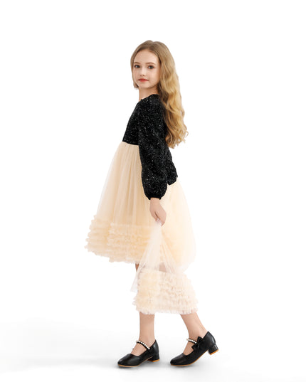kids atelier tulleen Black Glitter Bow-Back Tulle Gown