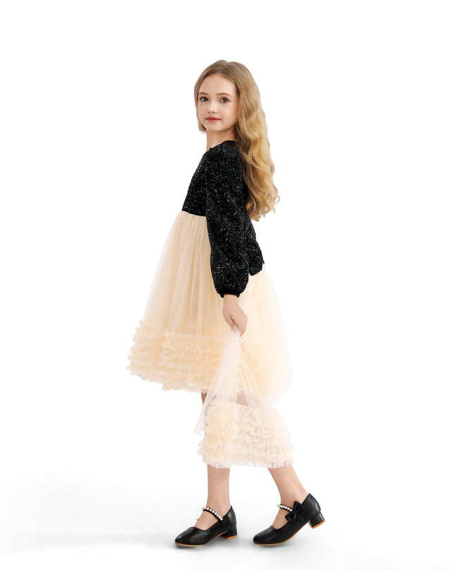 kids atelier tulleen Black Glitter Bow-Back Tulle Gown