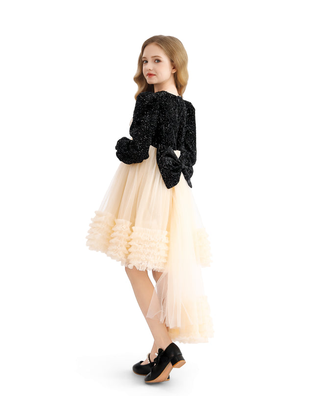 kids atelier tulleen Black Glitter Bow-Back Tulle Gown