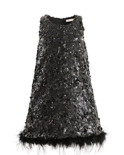 kids atelier tulleen Black Sequin Feather-Hem Dress