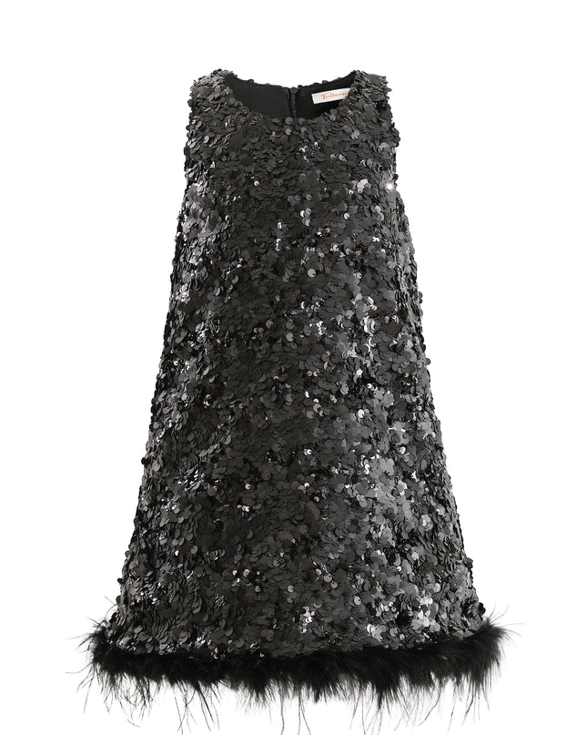 kids atelier tulleen Black Sequin Feather-Hem Dress
