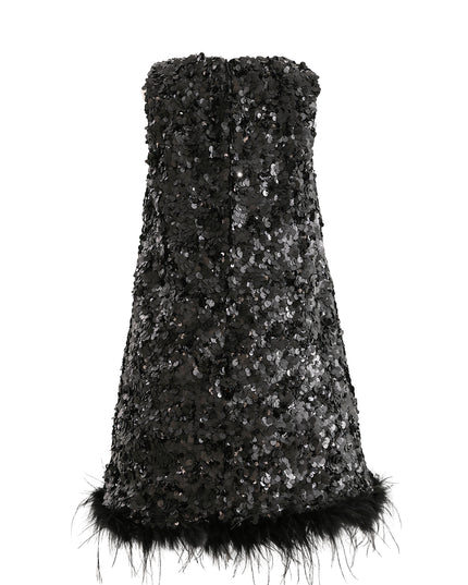kids atelier tulleen Black Sequin Feather-Hem Dress