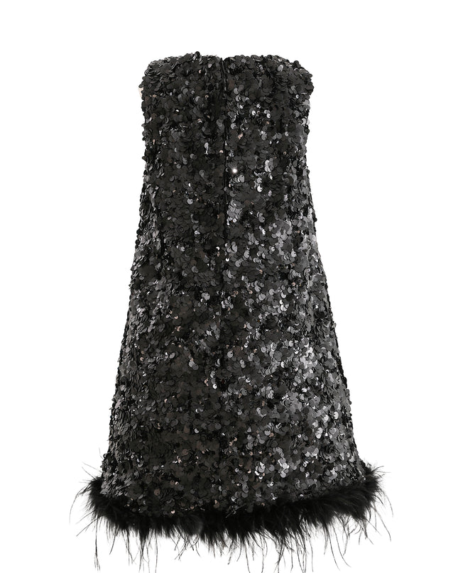 kids atelier tulleen Black Sequin Feather-Hem Dress