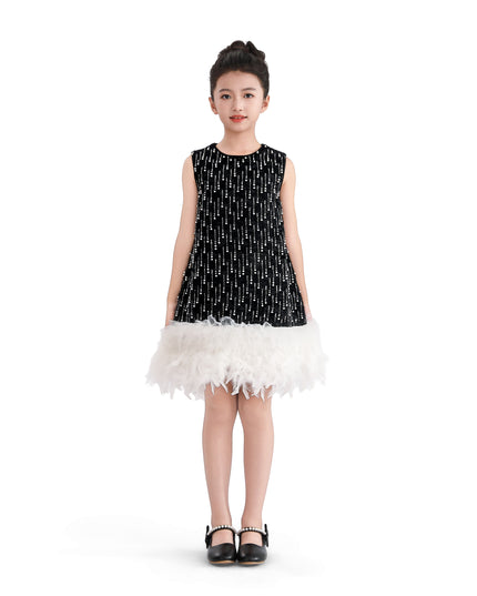kids atelier tulleen Black & White Feathered Glam Dress