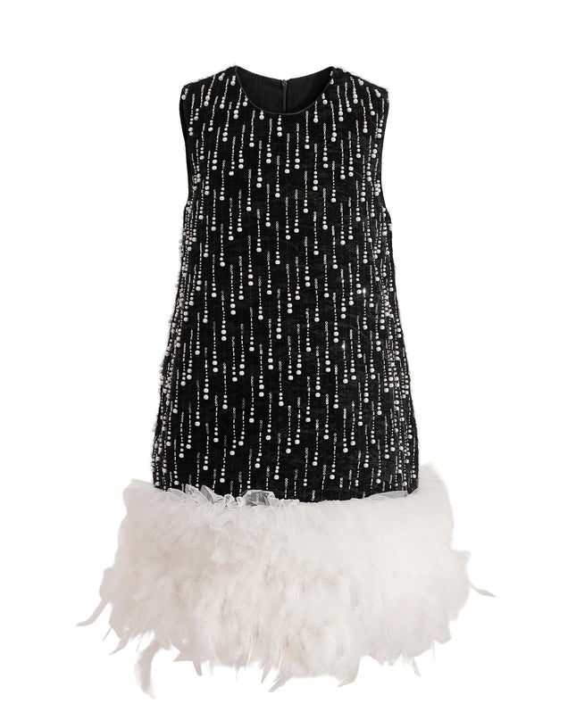 kids atelier tulleen Black & White Feathered Glam Dress