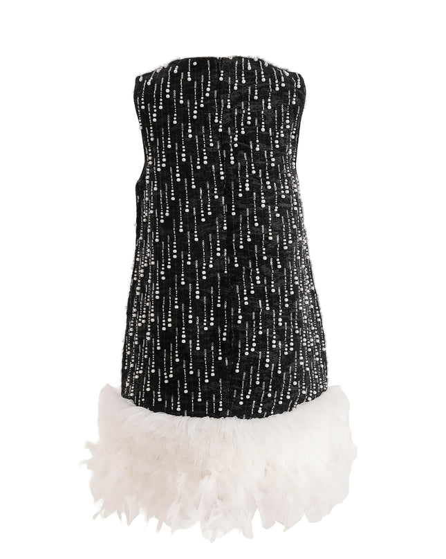 kids atelier tulleen Black & White Feathered Glam Dress