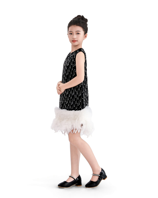 kids atelier tulleen Black & White Feathered Glam Dress