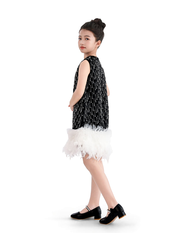 kids atelier tulleen Black & White Feathered Glam Dress