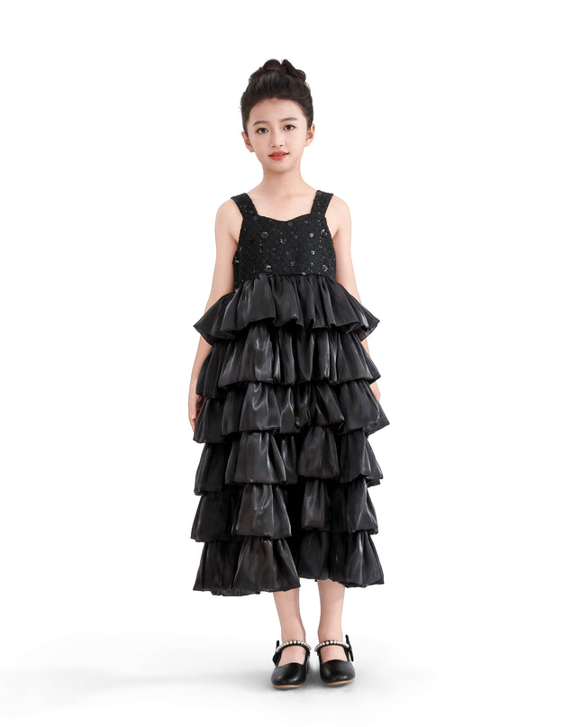 kids atelier tulleen Black Ruffle Tiered Gala Dress