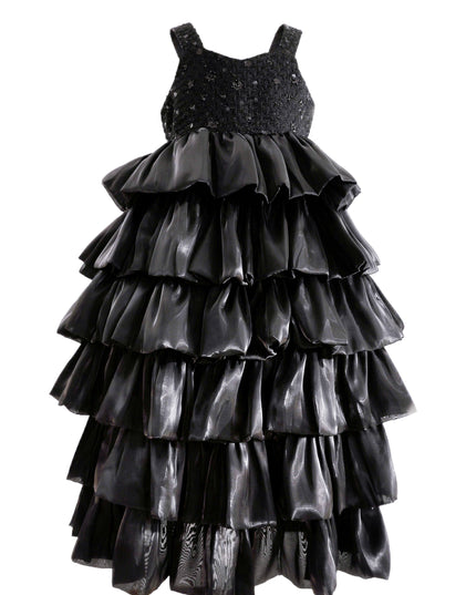 kids atelier tulleen Black Ruffle Tiered Gala Dress