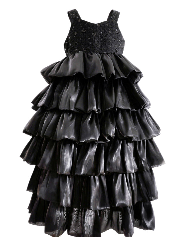 kids atelier tulleen Black Ruffle Tiered Gala Dress