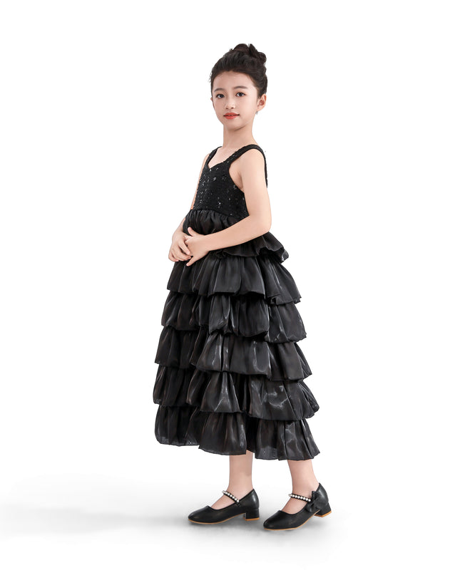 kids atelier tulleen Black Ruffle Tiered Gala Dress