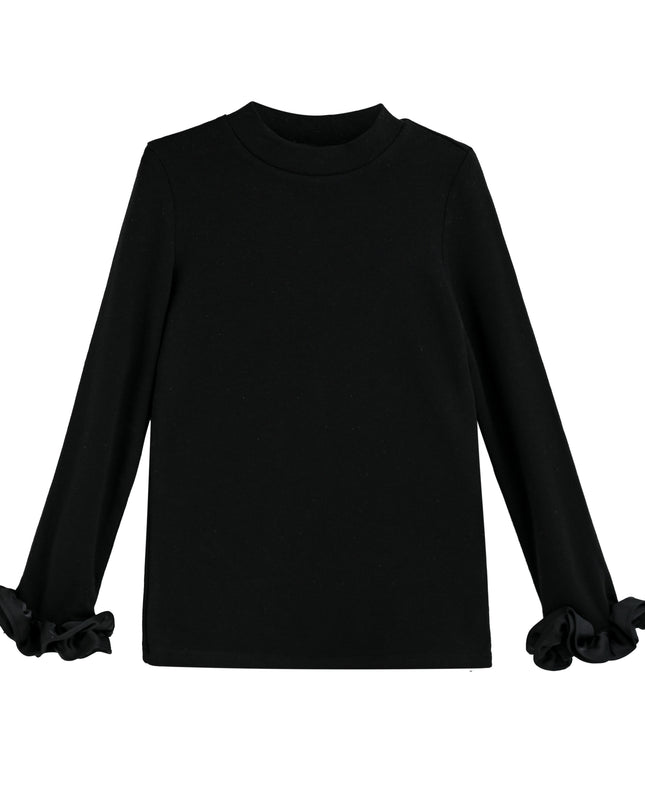 kids atelier tulleen black Top with Satin Ruffle Cuffs